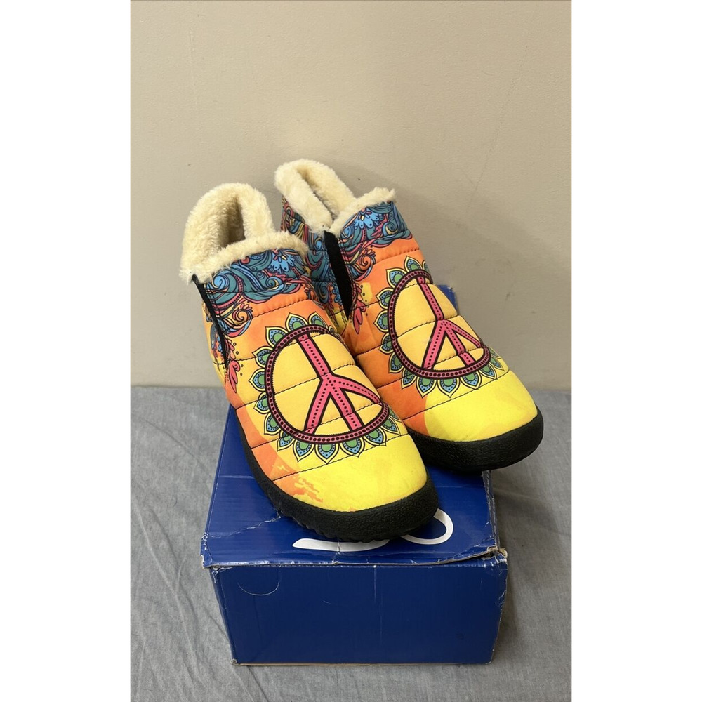 YES WE VIBE Yellow & Orange PEACE SIGN SHOES UNISEX Womens 11, Mens 9.5 NEW FS